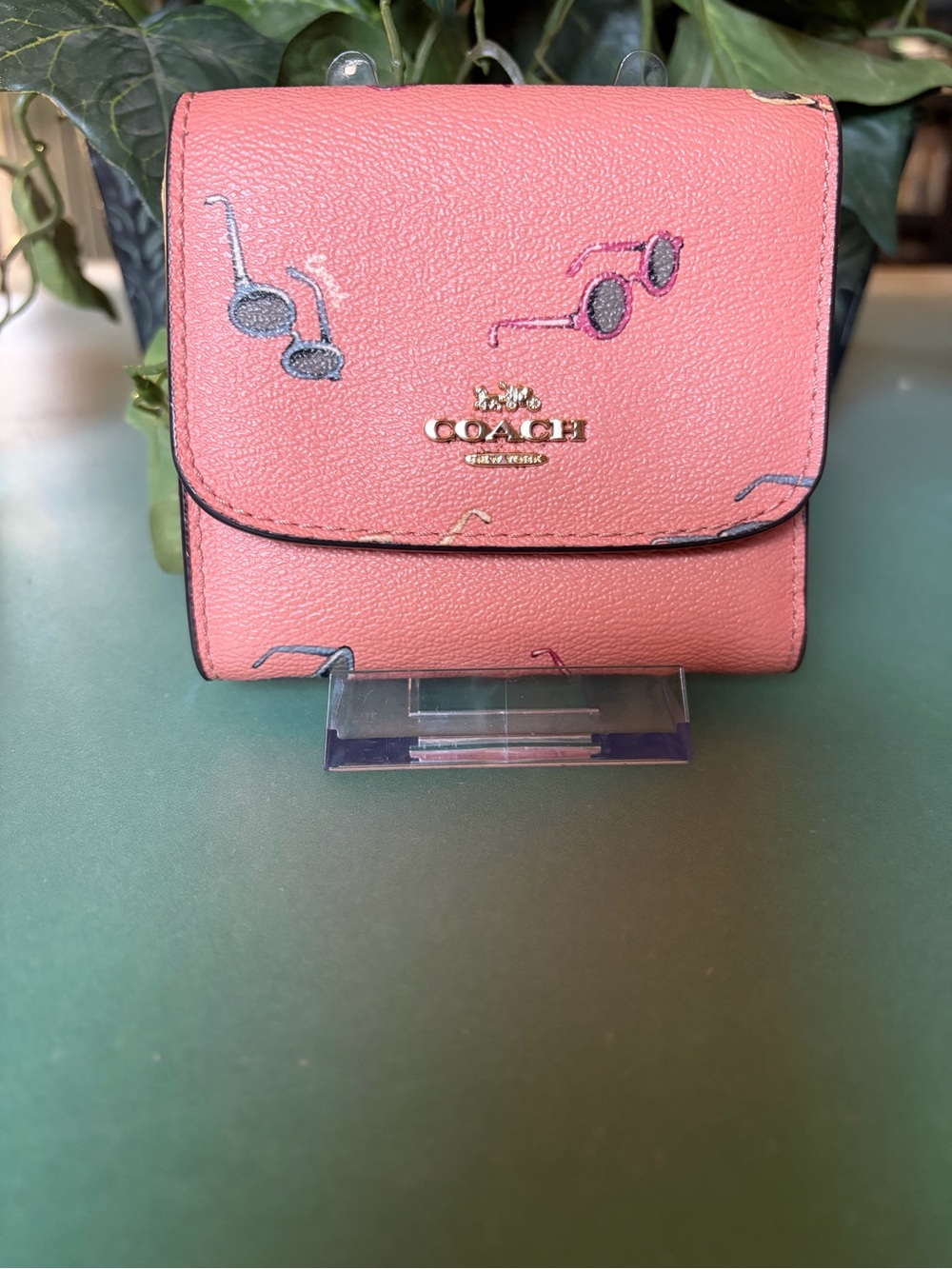 Coach Pink Sunglasses Print Leather Compact Wallet